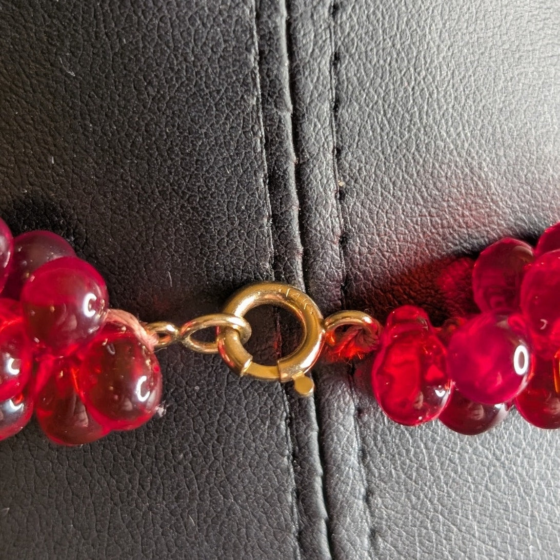 Artisan Red Teardrop Murano Glass Bead 14K Gold Clasp 15.5" Choker Necklace