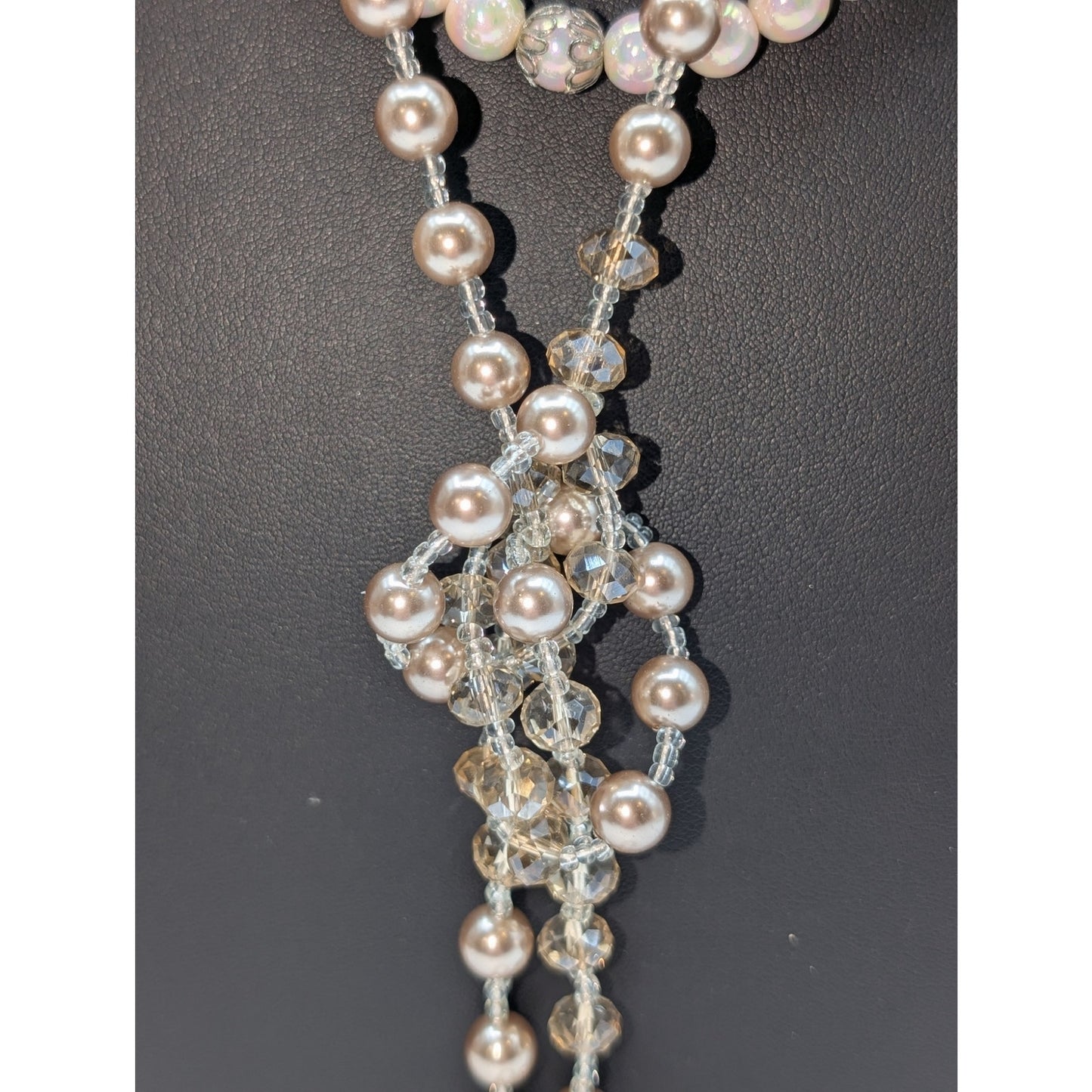 Lot of Five Vintage to Modern Silver Tone Pink & Gray Faux Pearl Necklaces