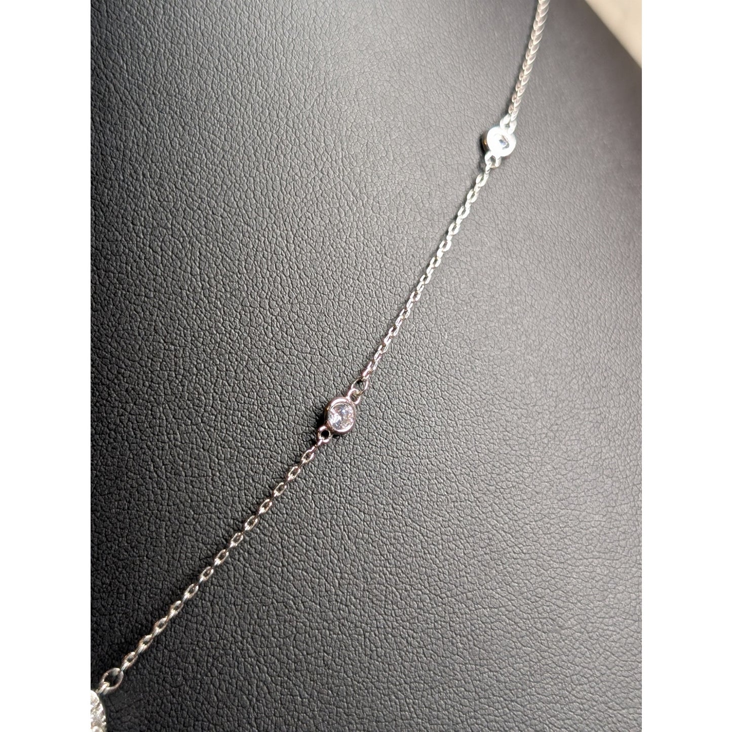 Marked LBOS CZ Crystal Silver Tone 15.5-17.5" Necklace