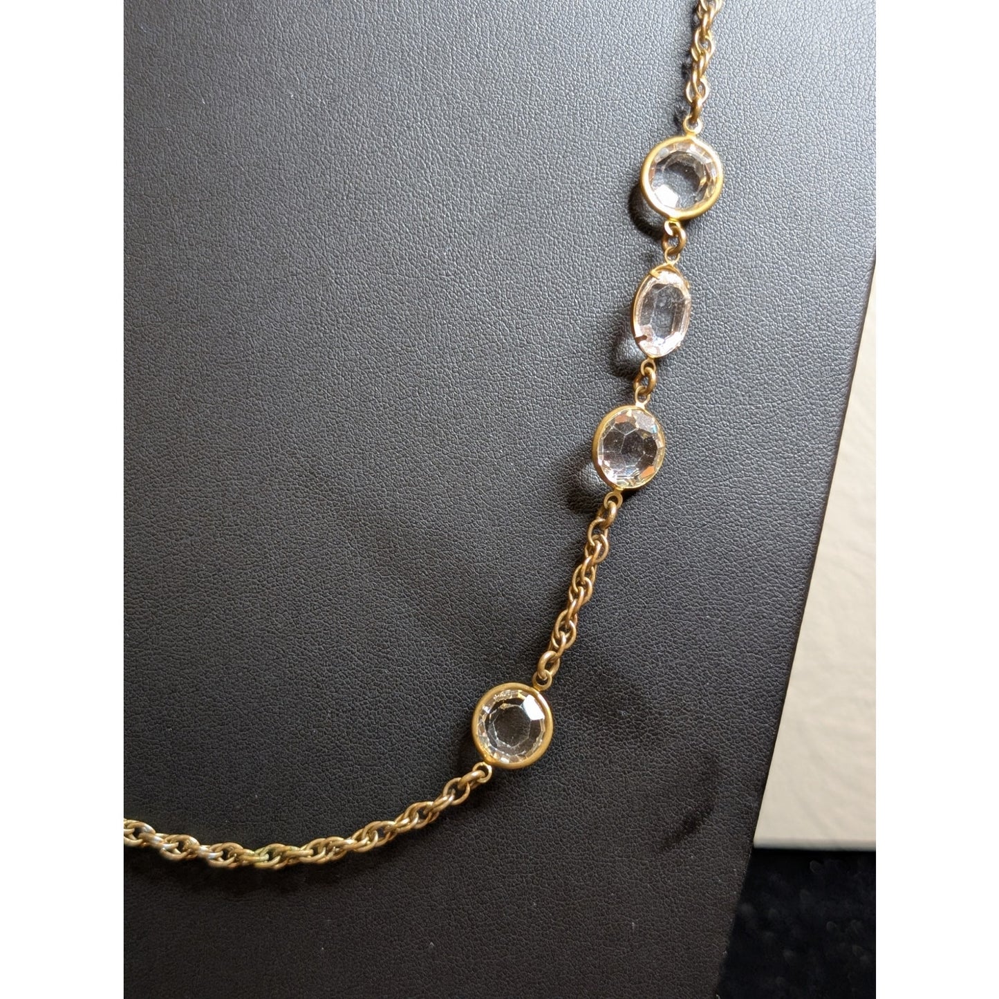 Vintage Signed Miriam Haskell Crystal Gold Tone Chain Long Necklace