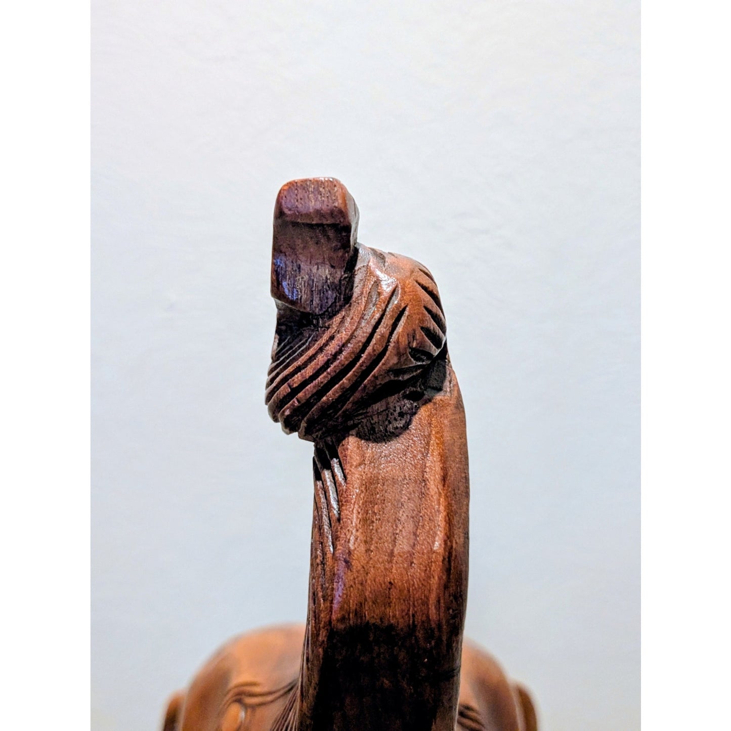 VTG Mid 20th Century Hand Carved Trunk Up Tusked Wooden Elephant Sculpture