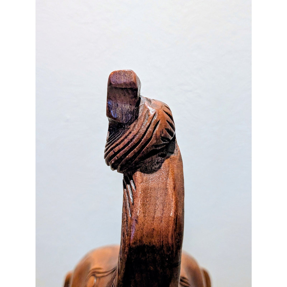 VTG Mid 20th Century Hand Carved Trunk Up Tusked Wooden Elephant Sculpture