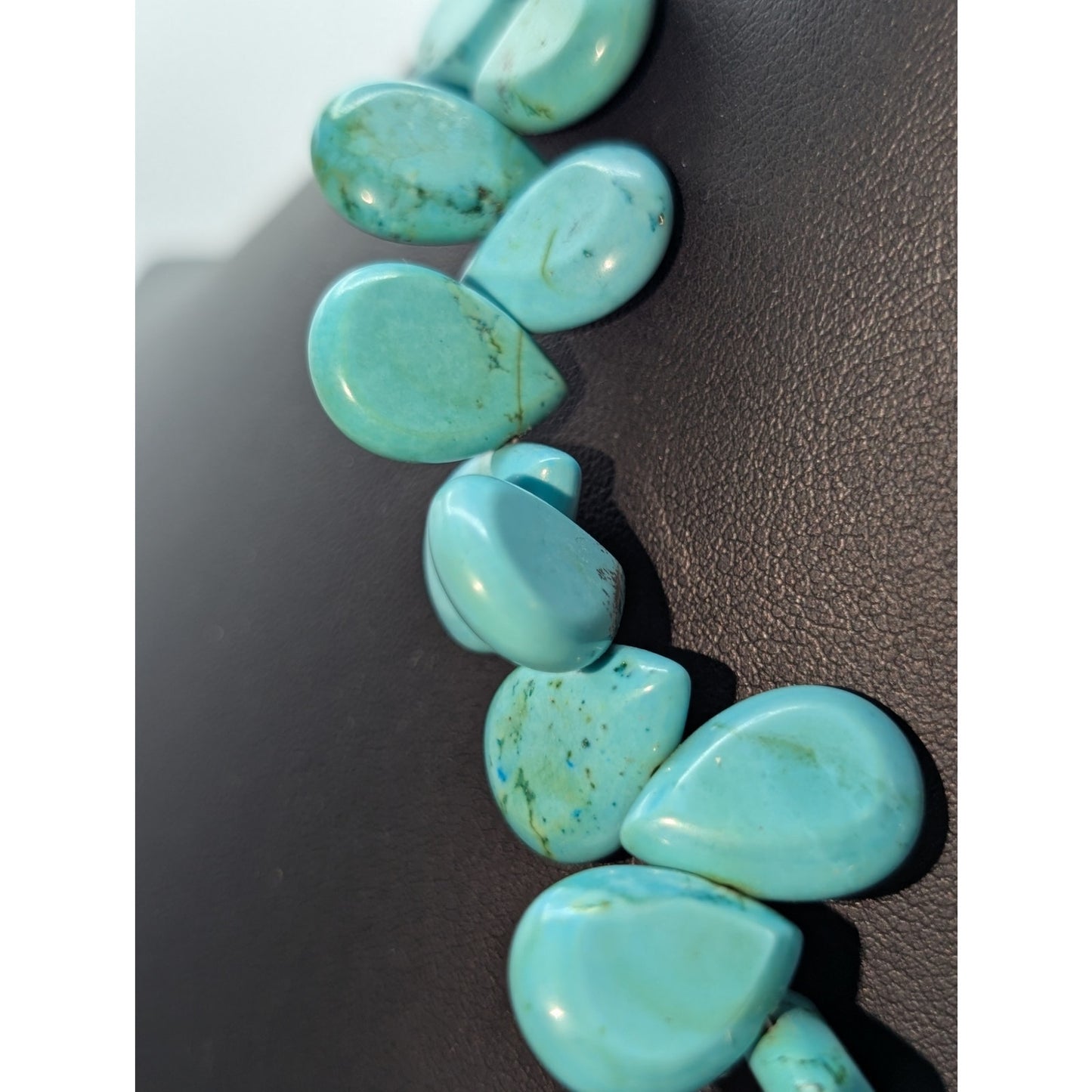 Blue Teardrop Petal Stone Bead Choker 17.5" Necklace