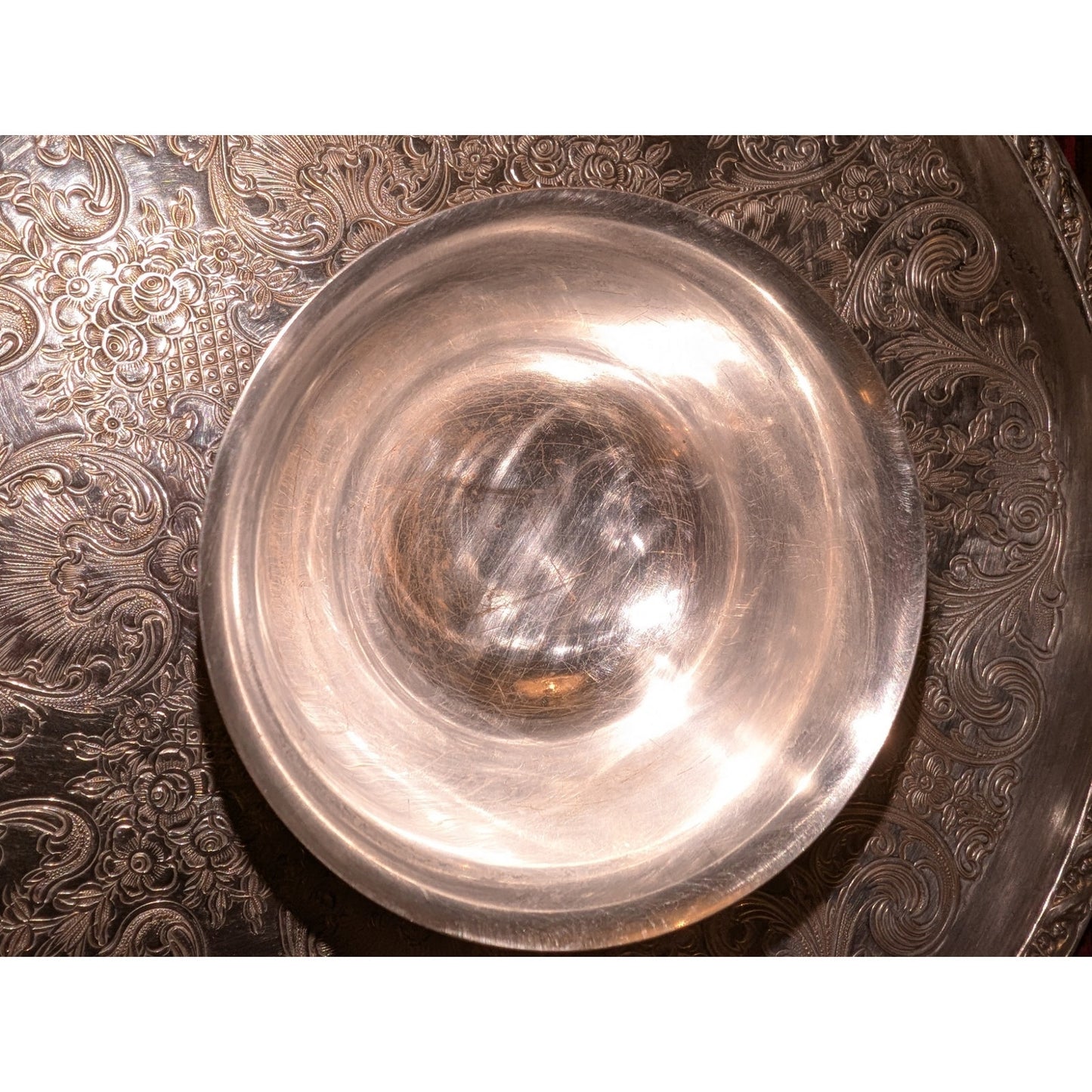 Wm Rogers & Son Spring Flowers 2066 Silver Plate Chip & Dip Platter Tray VTG