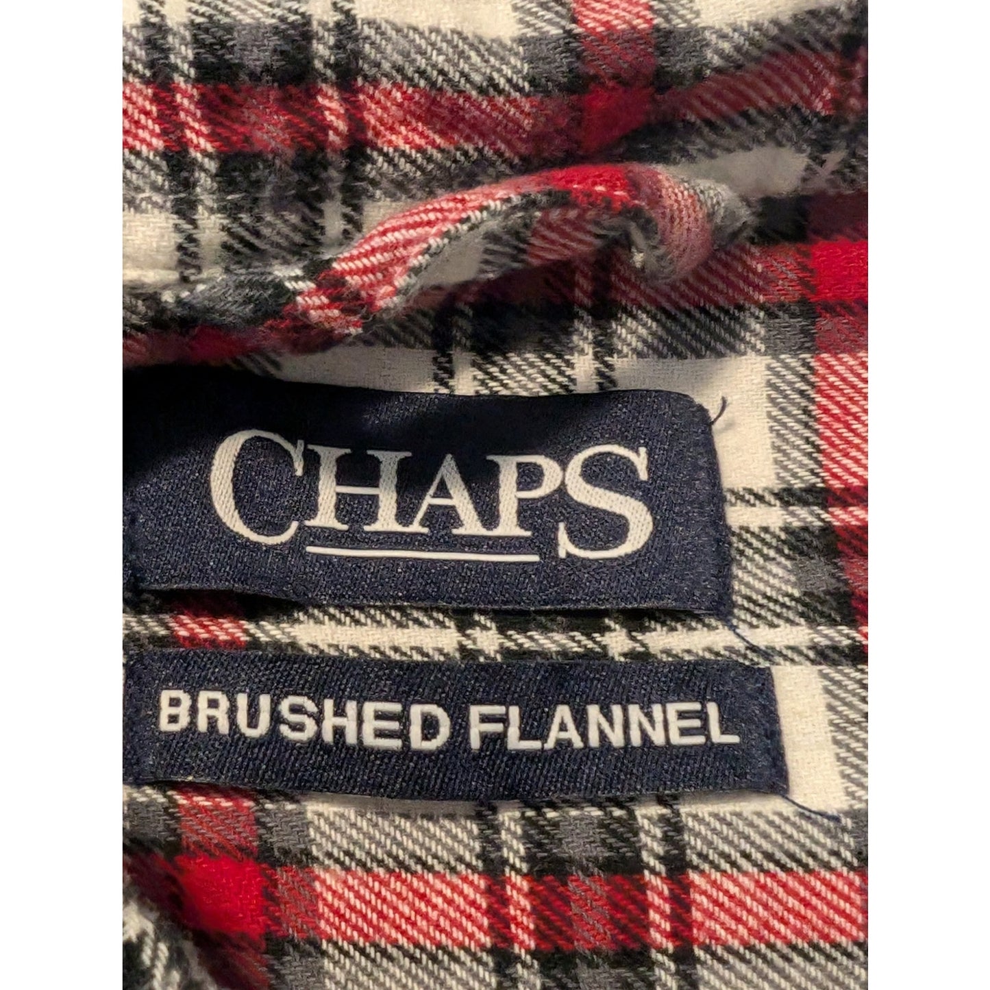 Chaps Brushed Flannel Cotton White Navy Red Plaid Button Up Shirt Mens Sz XL