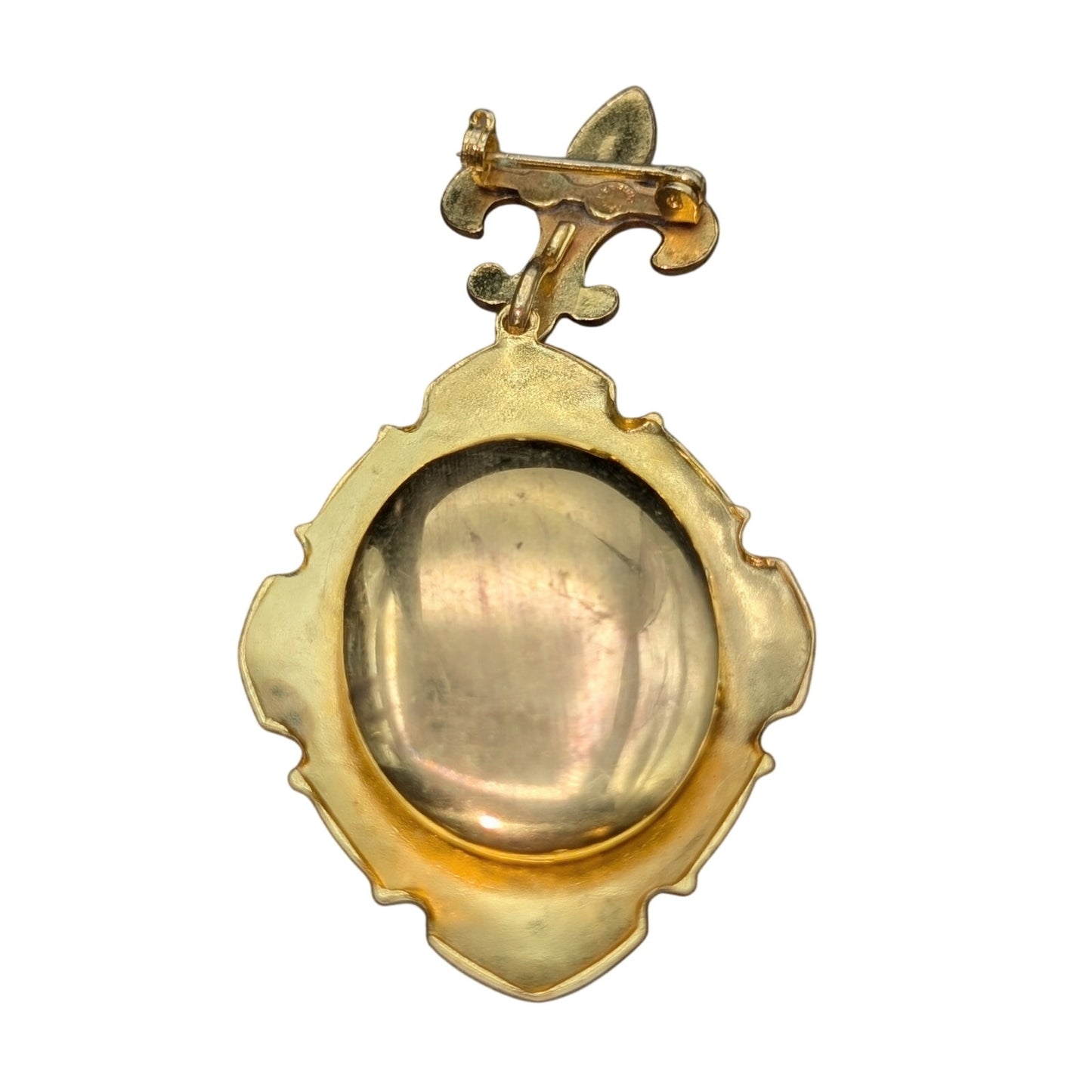 Vtg 1930s Guilloche Enamel Work Rose Design Fleur de Lis Locket Hanging Brooch
