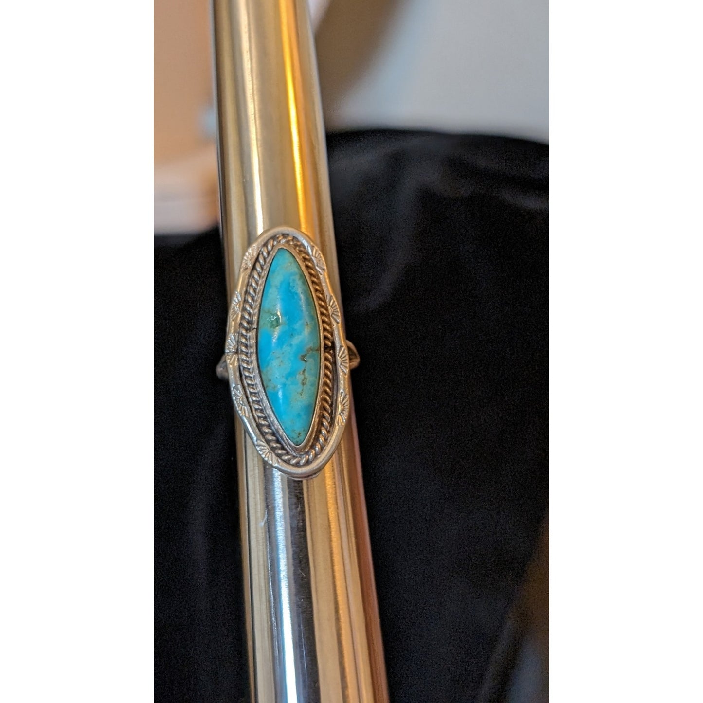 Vintage Navajo Elongated Turquoise Ring Size 6.5 Native American