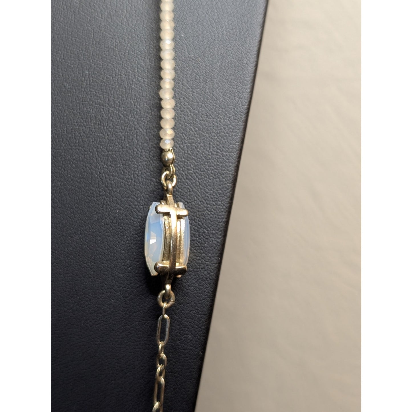 Vintage Ann Taylor Loft Crystal Beaded Glass Cabochon Statement Long Necklace