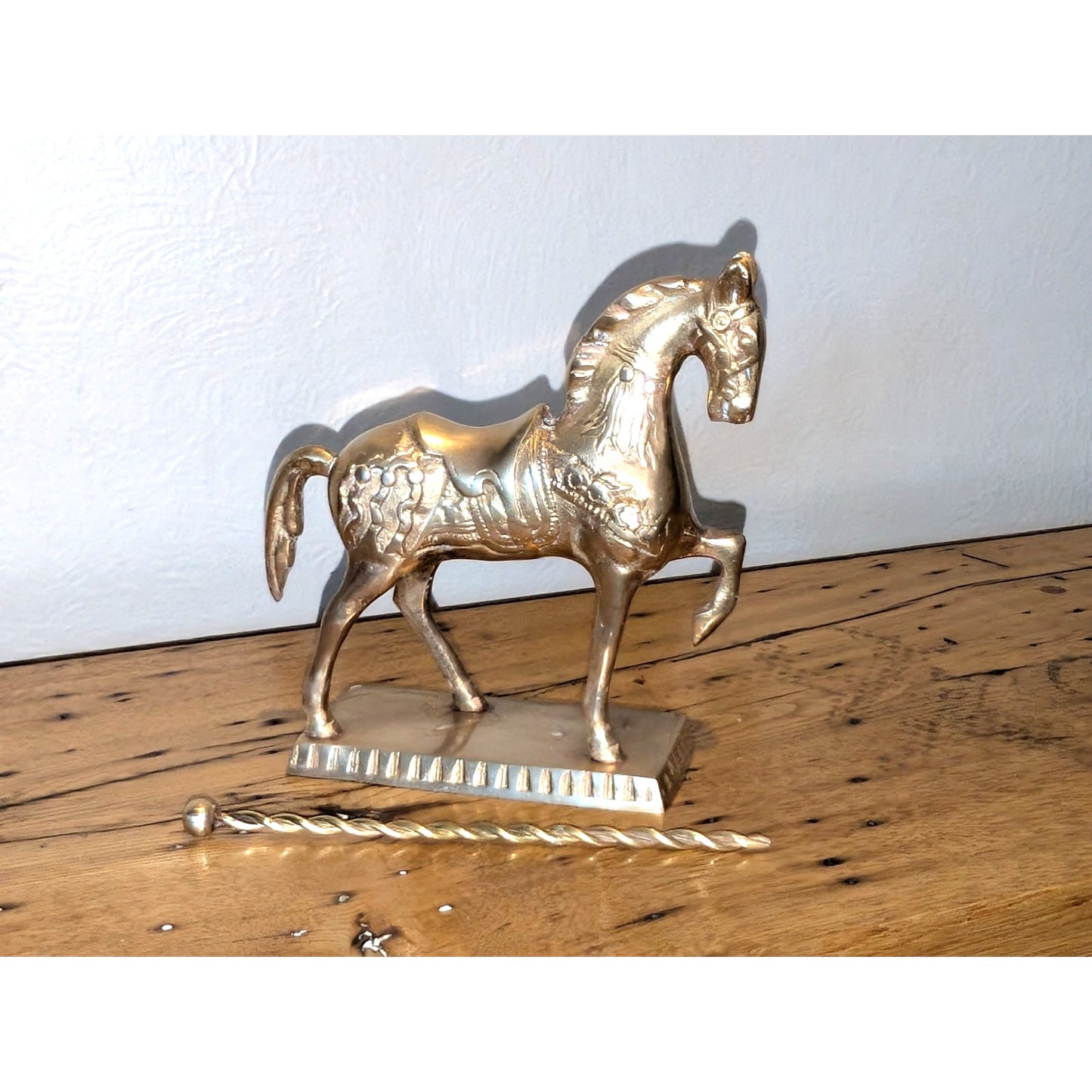 Vintage Solid Brass Carousel Merry-Go-Round Horse & Pole on Platform