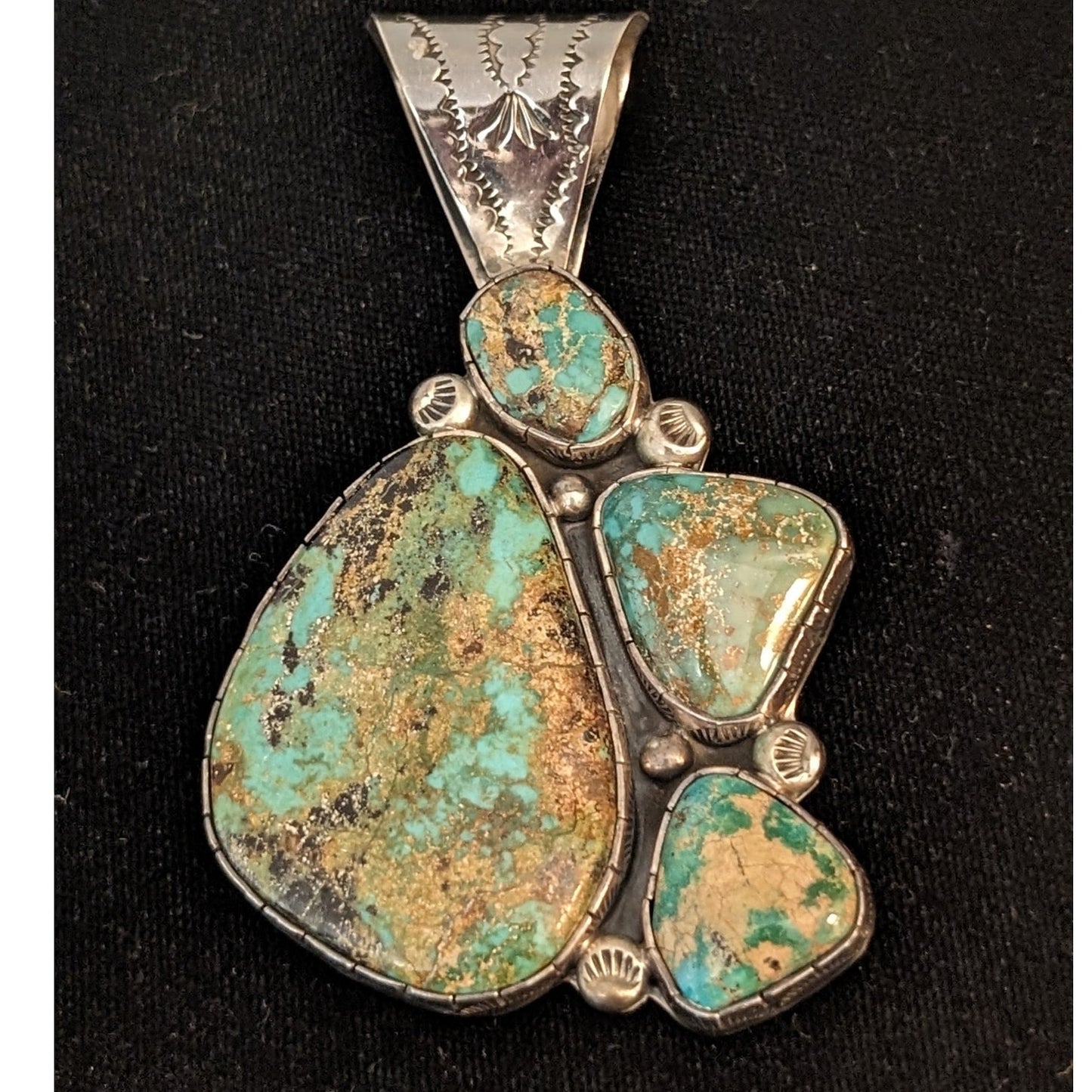 Sterling Silver Lee Bennett 4 Stone Turquoise Navajo Native American Pendant 38g