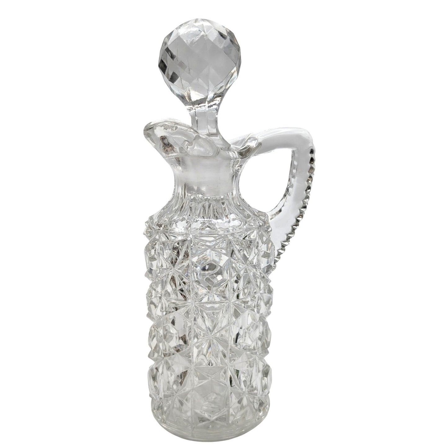 Vintage Clear Cut Glass Cruet W/ Damaged Stopper