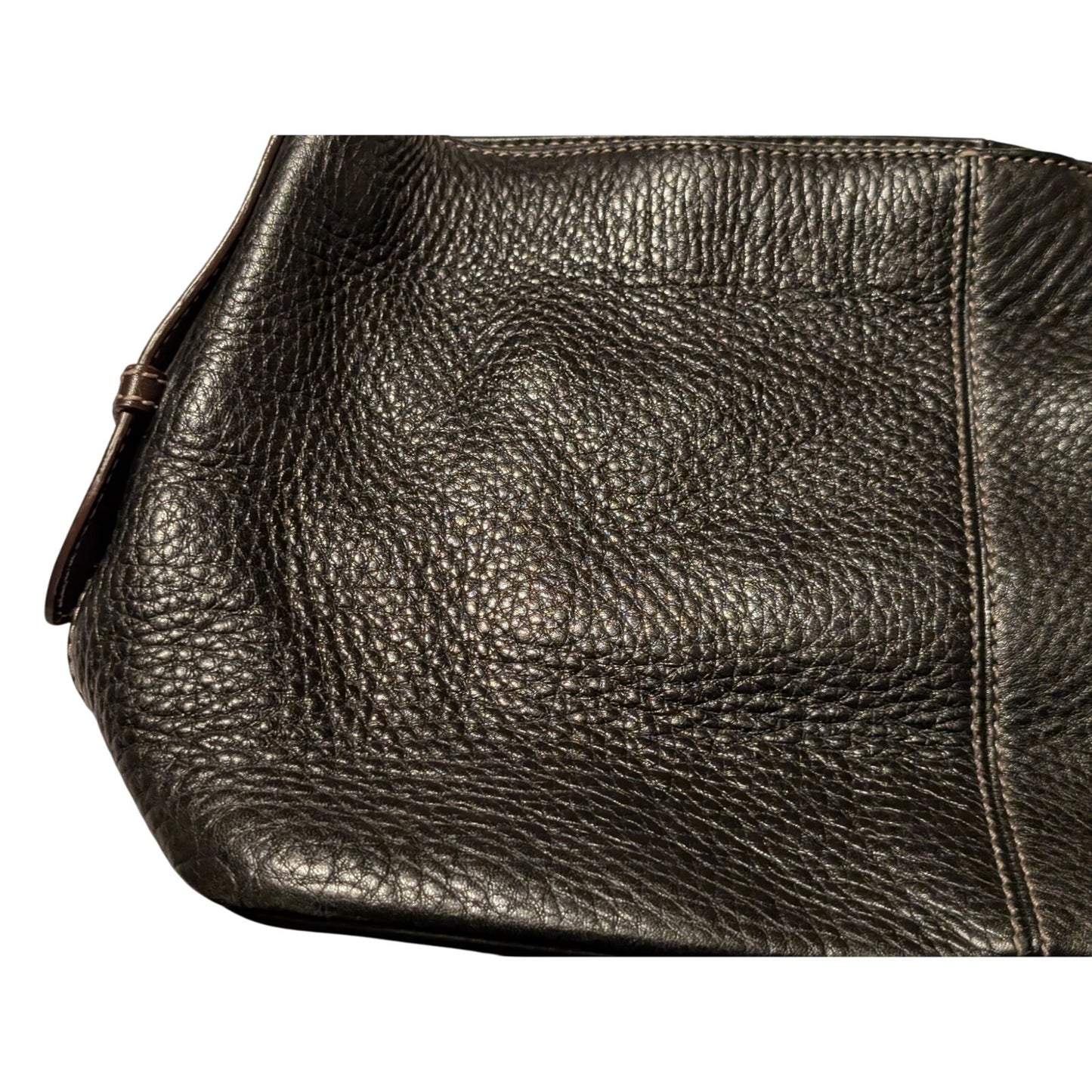 Vintage Fossil Black Brown Pebbled Leather Braided Handle Shoulder Bag