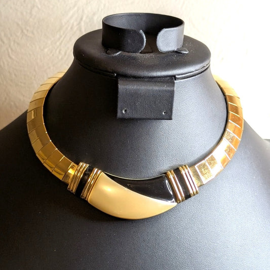 Vintage 1980s Napier Goldtone Black & White Lucite Collar Necklace
