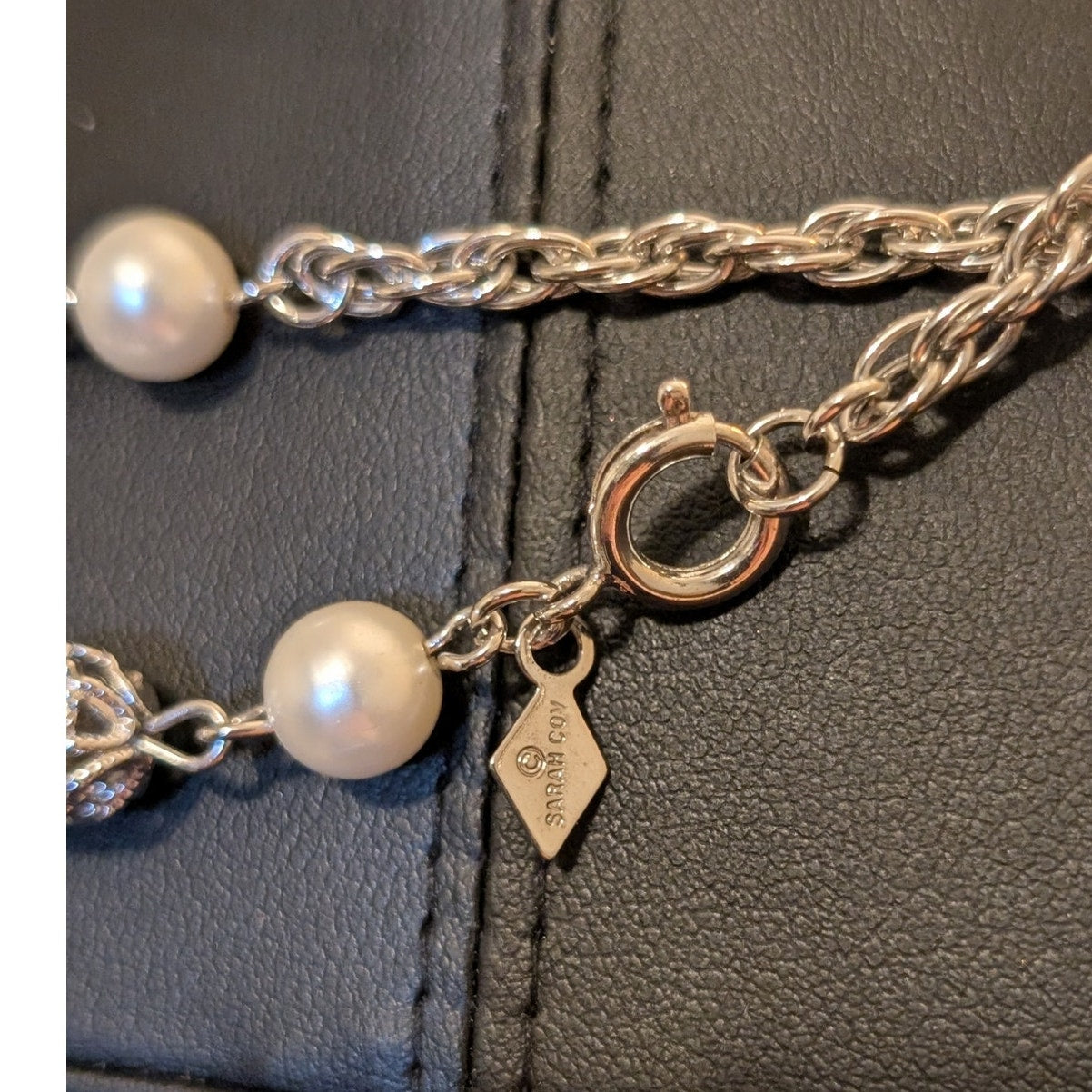 VINTAGE Sarah Coventry Silver Tone Pearl Filigree Bead 52" Necklace