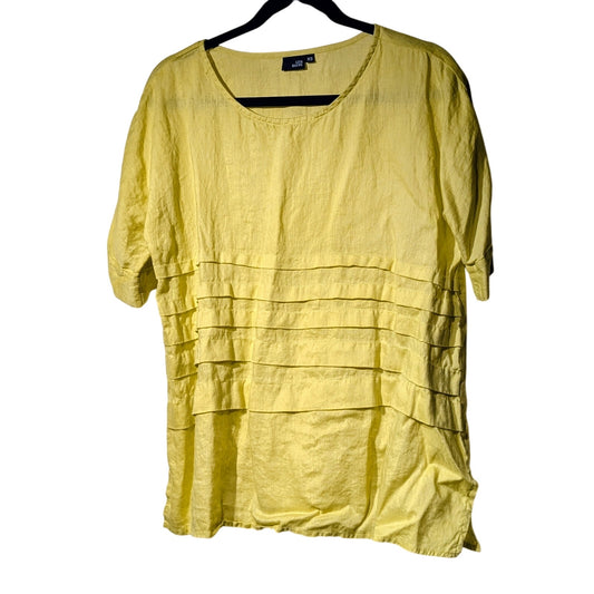 Lisa Bayne Chartreuse Yellow 100% Linen Short Sleeve Relaxed Loose Blouse Sz XS