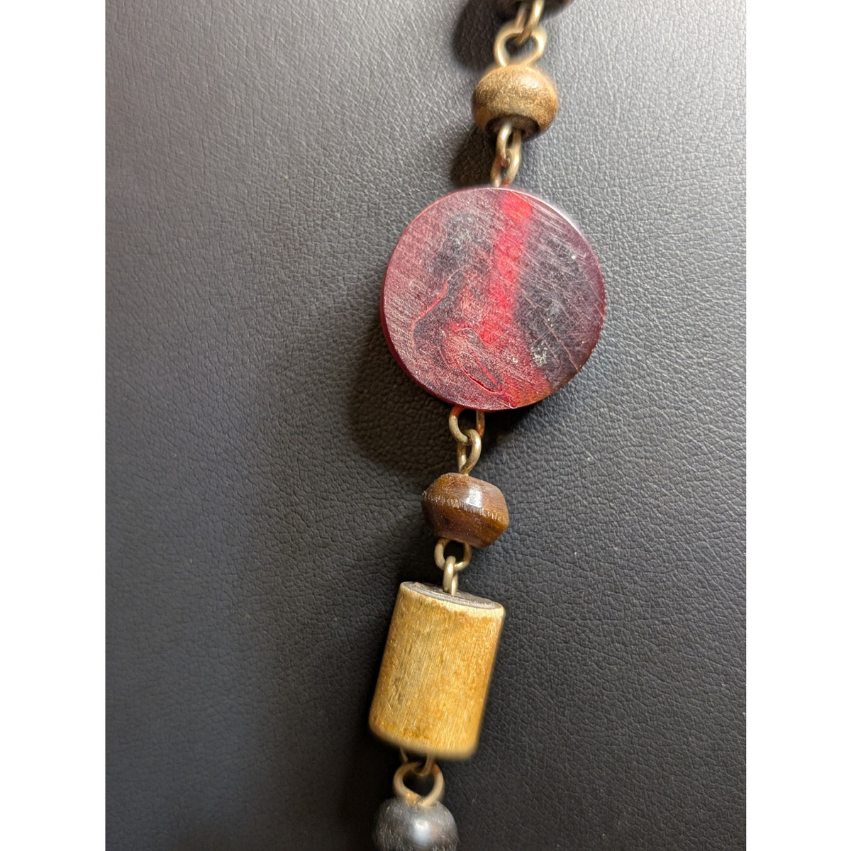 Vintage Tribal Carved Wood Elephant & Wood Bead 40" Necklace