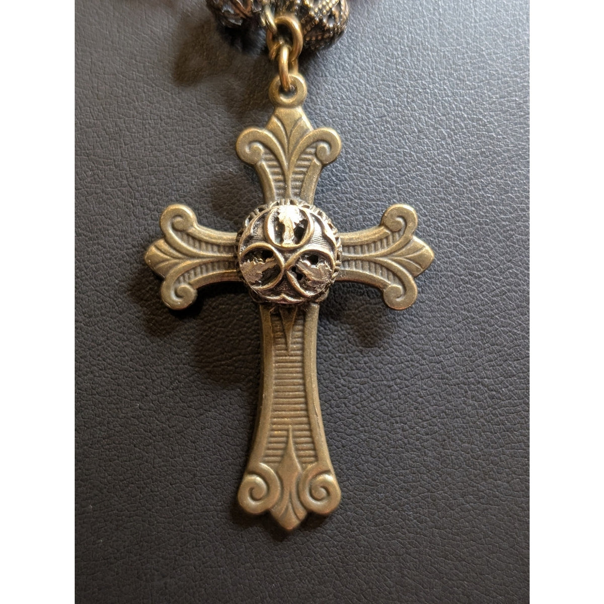 Antiqued Brass Fancy French Filigree Crystal Bead Textured Chain 26" Necklace