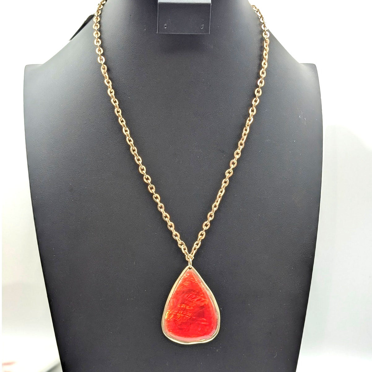 Chico's Monica Gold Tone Chain & Orange Teardrop Pendant 18"-22" Necklace NWT