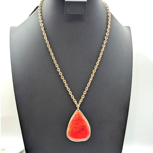 Chico's Monica Gold Tone Chain & Orange Teardrop Pendant 18"-22" Necklace NWT
