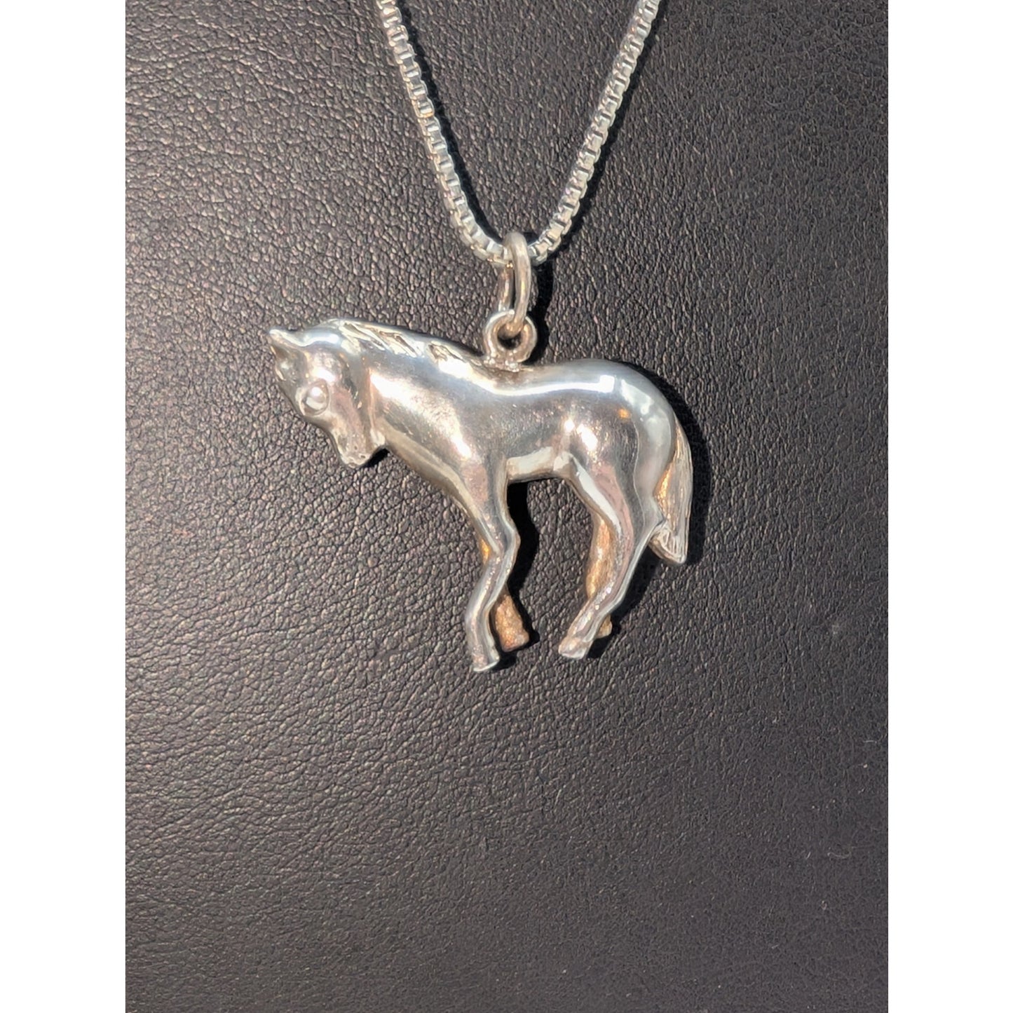 Vintage 925 Sterling Solid Horse Pendant 24" Box Chain Necklace