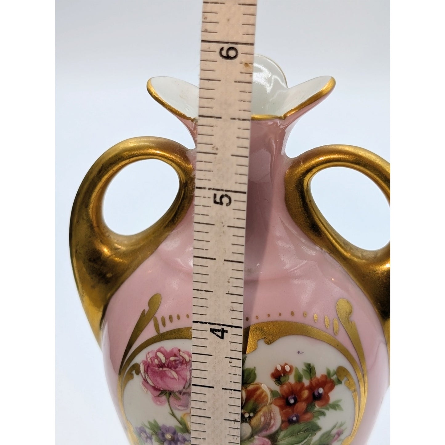 VTG/Antique Pink Gold Floral Pate de Limoges Couleuvre France Bud Vase