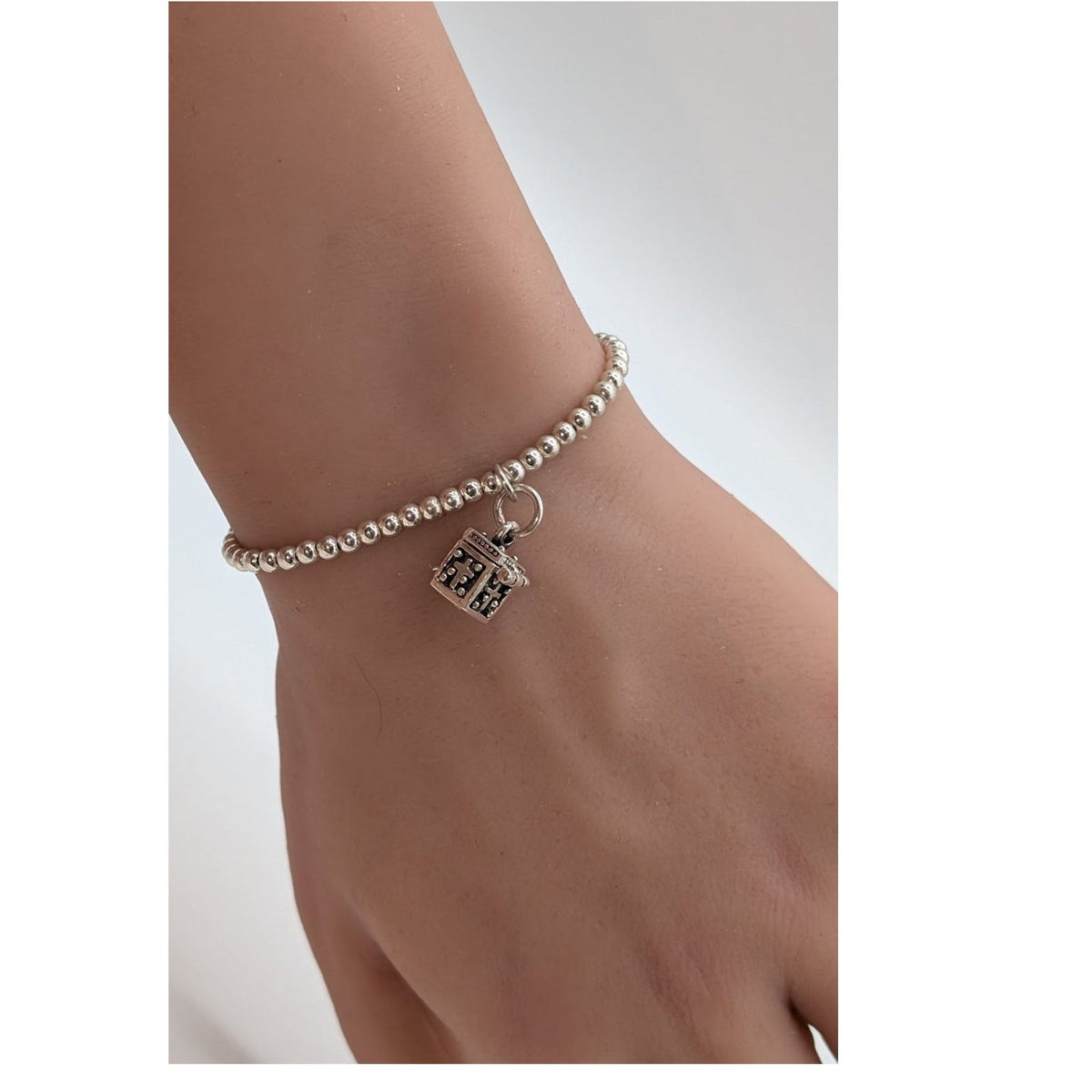 SILPADA 925 Sterling Silver Beaded Stretch Prayer Box Charm Bracelet