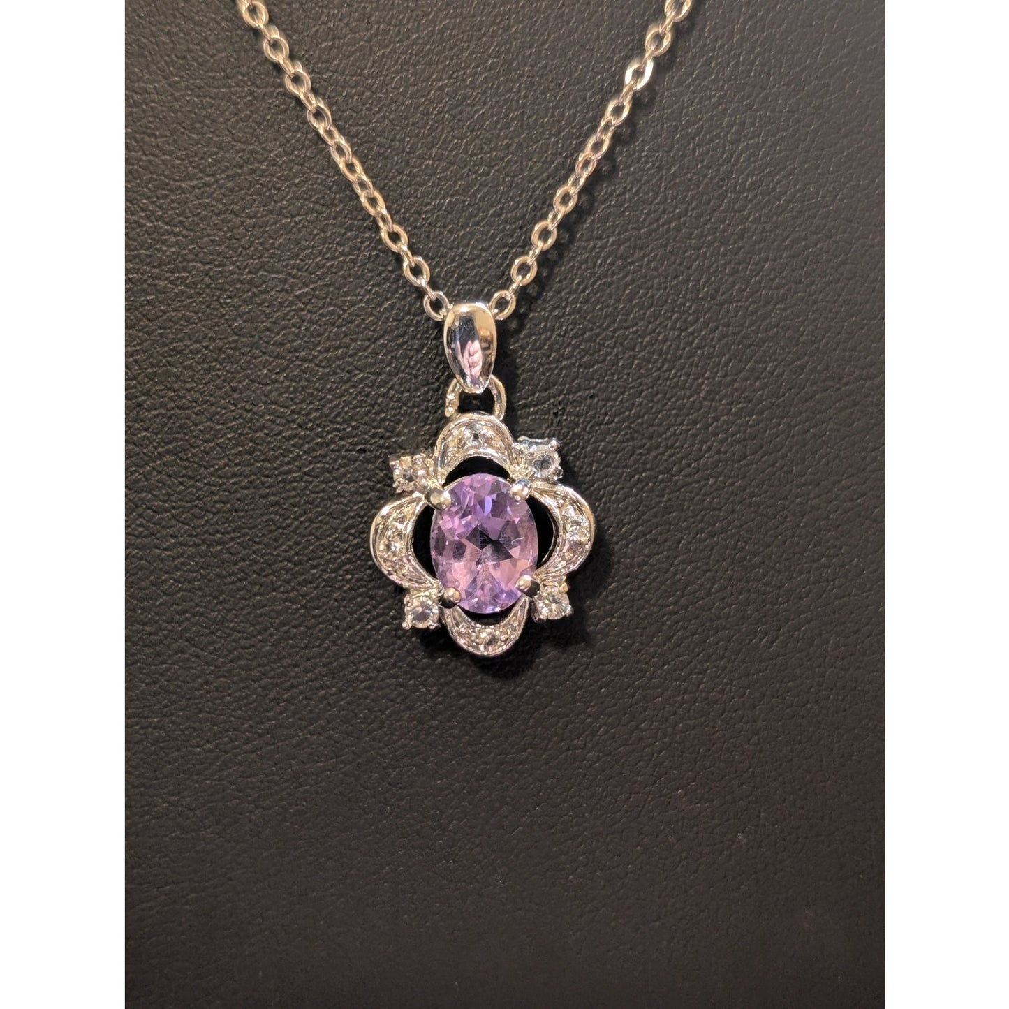 Genuine Amethyst CZ Pendant 18" Necklace