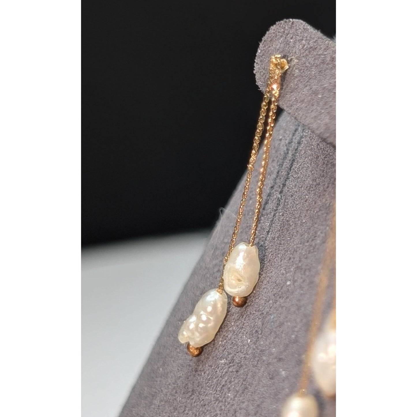 14k Yellow Gold Freshwater Pearl Dangle Serpentine Link Chain Pierced Earrings