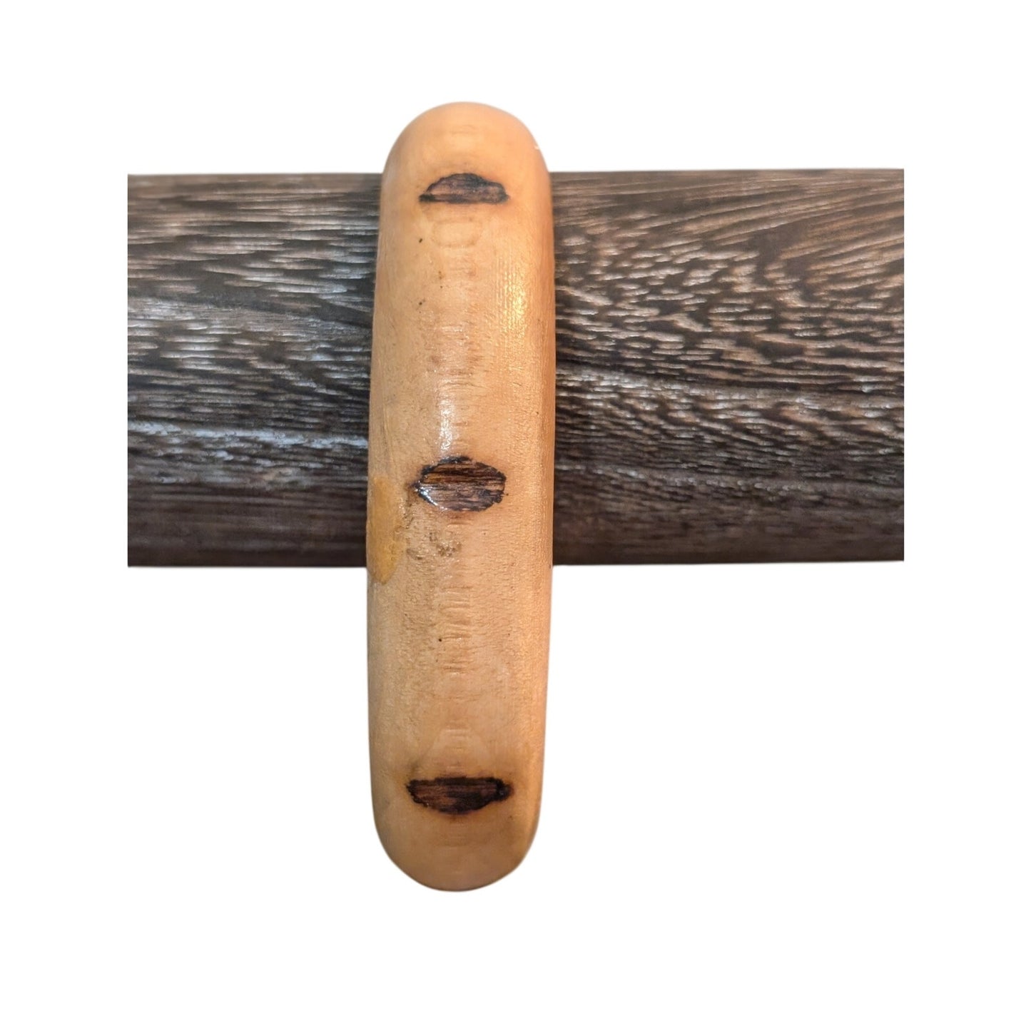 Vintage Chunky Wooden Cuff & Light Notched Wooden Bangle Bracelet