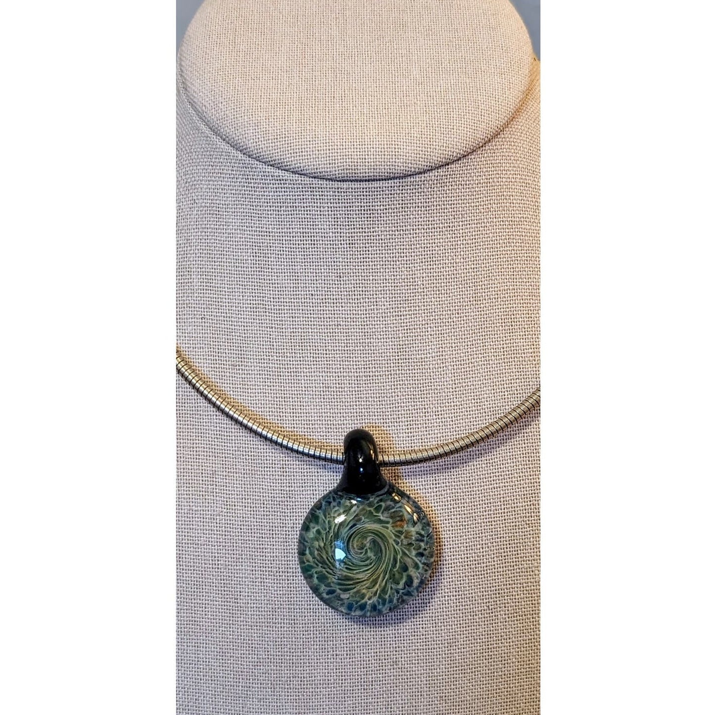 Vintage Silver Tone 16" Collar W/ Four Glass & Stone Pendants & Unique Closure