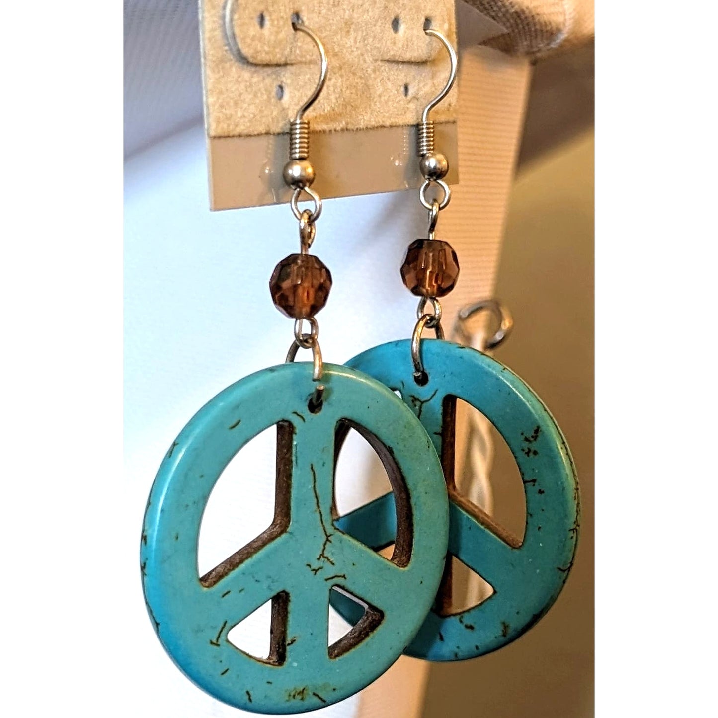 Dyed Magnesite Crystal Bead Peace Sign Wire Earrings