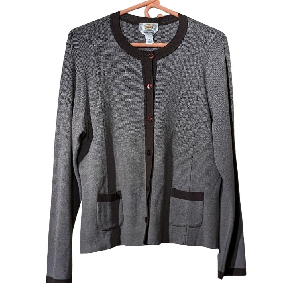 Talbot's Made in Italy Brown 'Tweed' Cotton Blend Sweater Blazer Womens Sz L