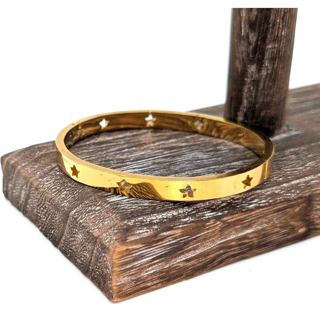 Gold Tone Cut Out Star Oval Bangle Bracelet