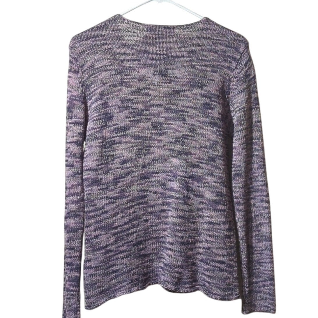 David Brooks Purple Gray Variegated Crew Neck Rolled Hem Sweater Women's Size M