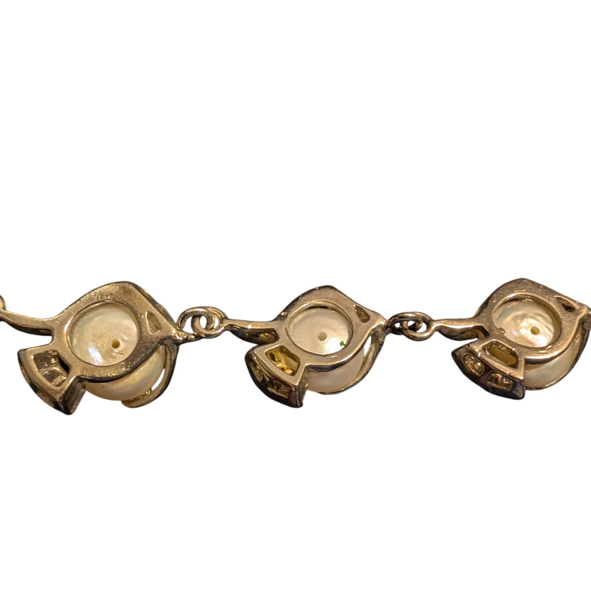 Marked 18K GP Silver Tone Faux Mabe Pearl CZ Hook Clasp 7.5"-8.5" Bracelet