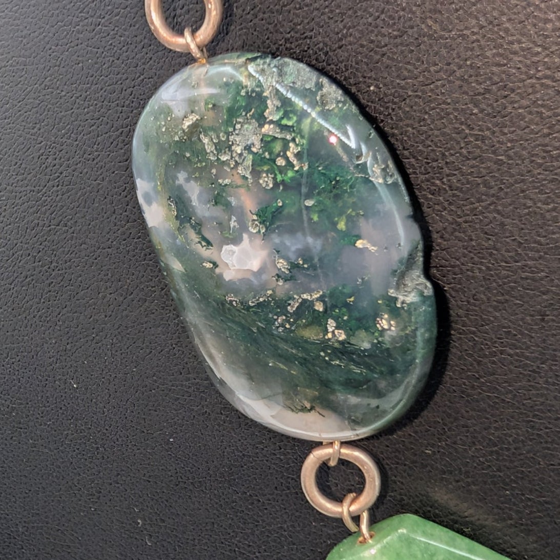 Vintage Semi-Precious Faceted Moss Agate Shades of Green Stone 20"-23" Necklace