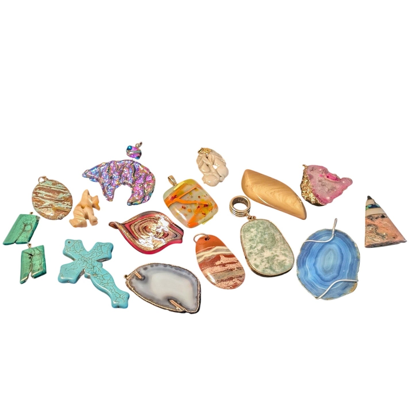 Fifteen Stone/Glass & One Heavy Resin Pendant Lot
