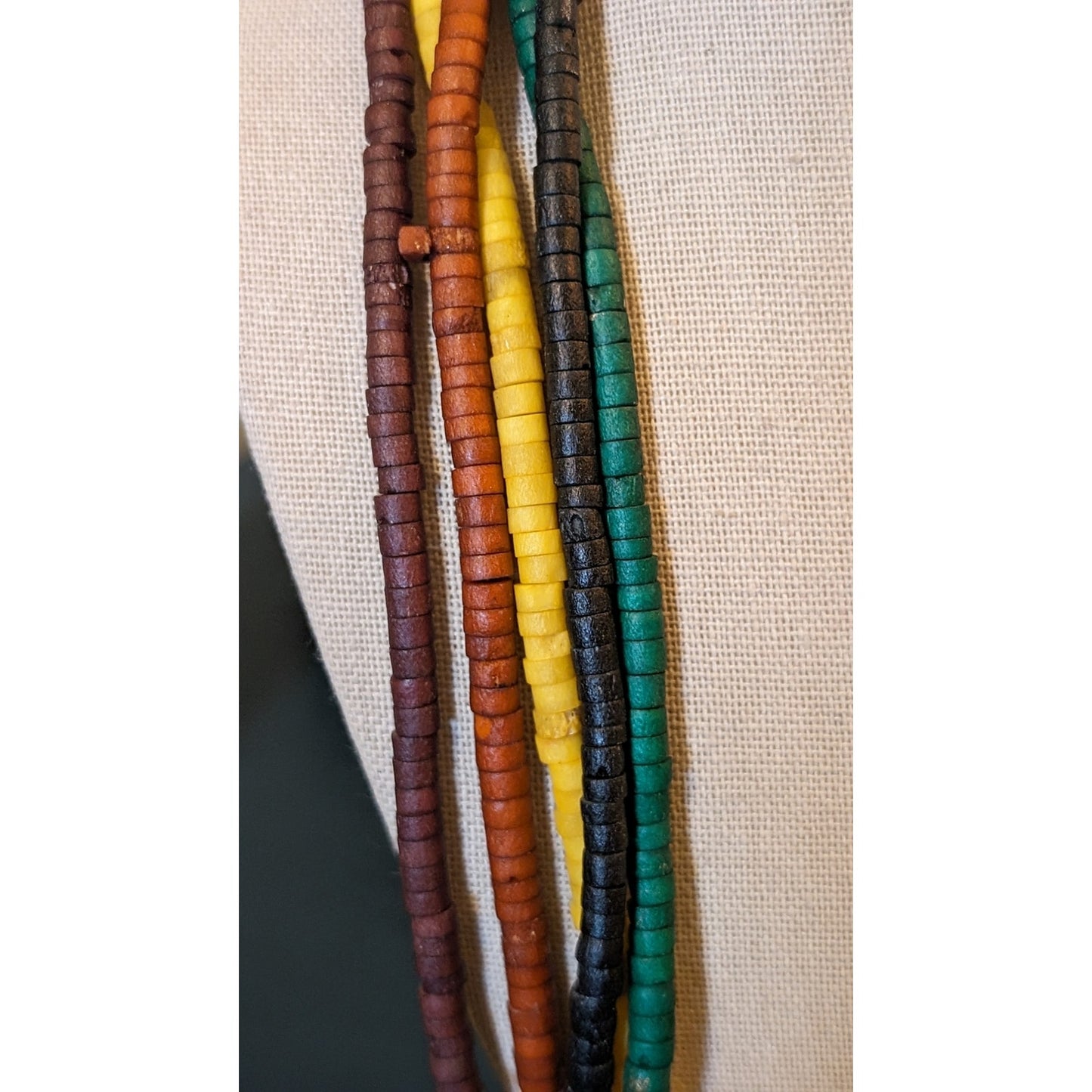 Vintage Beads in Black Brown Caramel Gold & Green Brass Accent Necklace