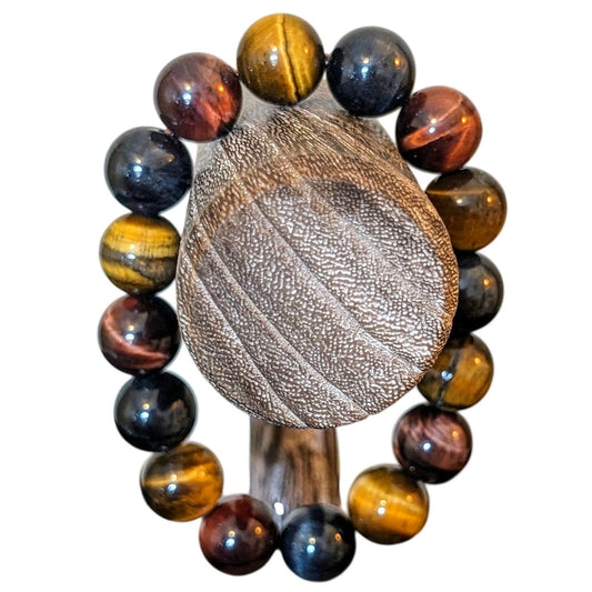 14mm Blue, Red and Gold Yellow Tiger Eye Crystal Beads Stretchable Bracelet