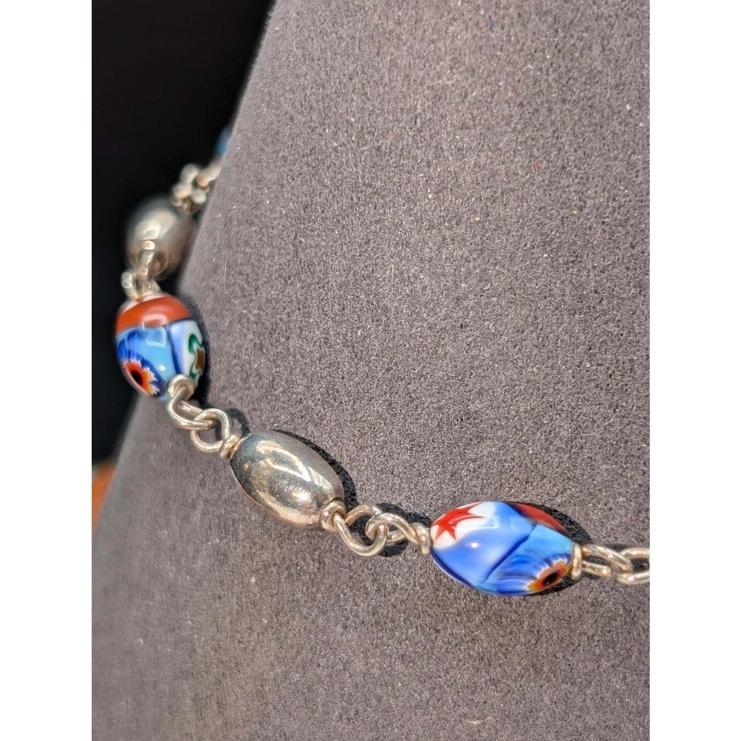 925 Italy Sterling Silver Millifiore Glass Sterling Bead Bracelet