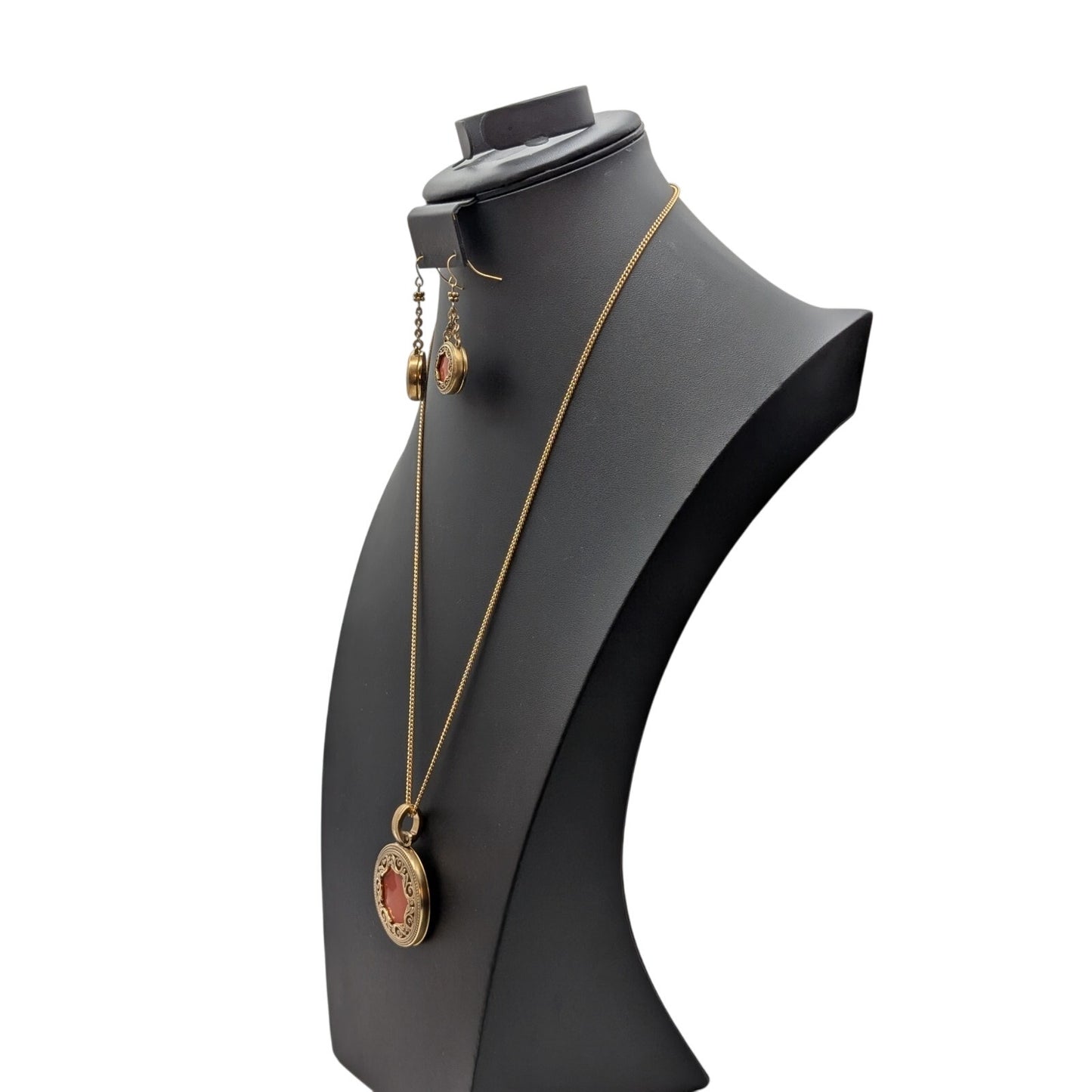 Vtg Premier Design Gold Tone Double Sided Filigree Necklace & Dangle Earring Set