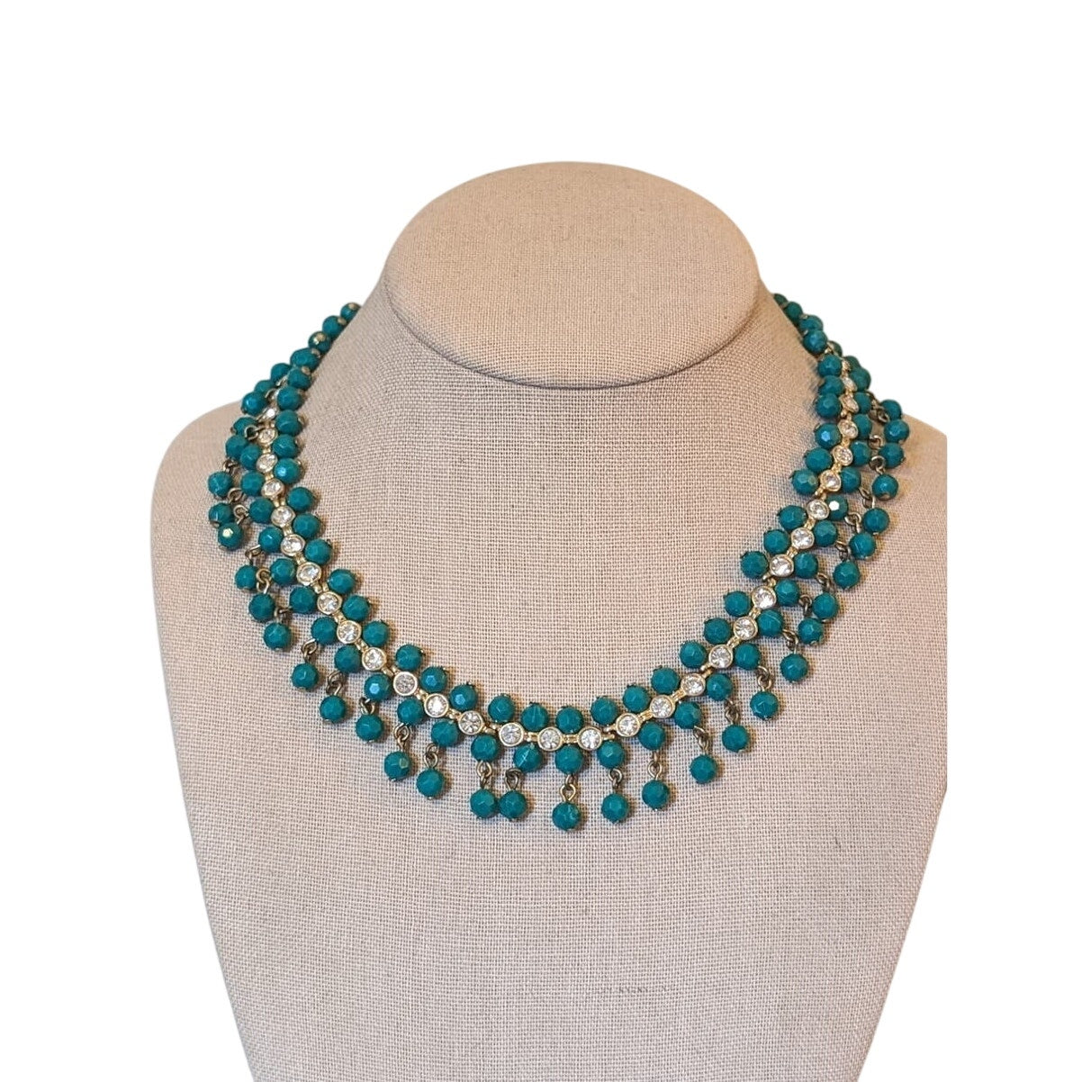 NRT for Avon Green/Blue Dangle Rhinestone Collar Statement Necklace