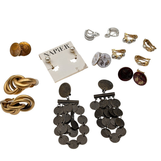 Lot of Nine Pair Vintage Clip On Screw Back Earrings