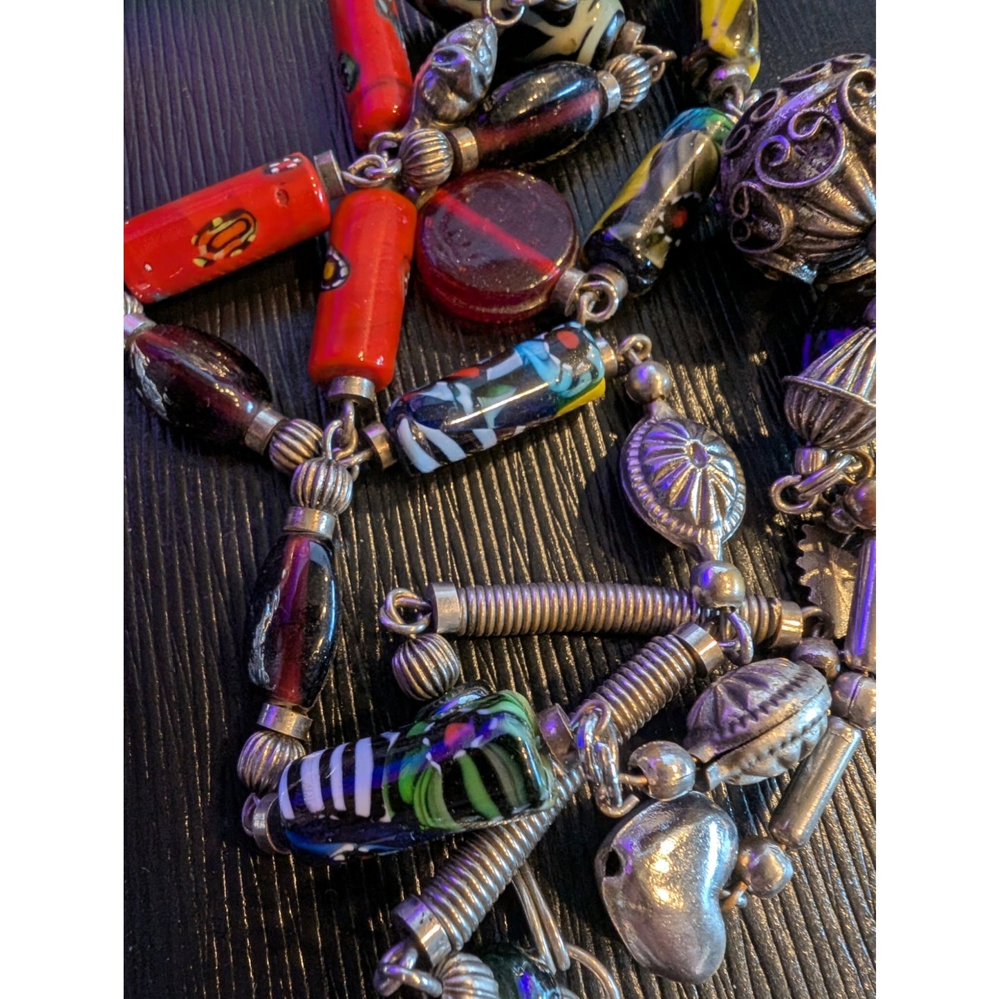 Antique/Vtg Murano Venetian Millefiori African Trade Beads Dangle 34" Necklace