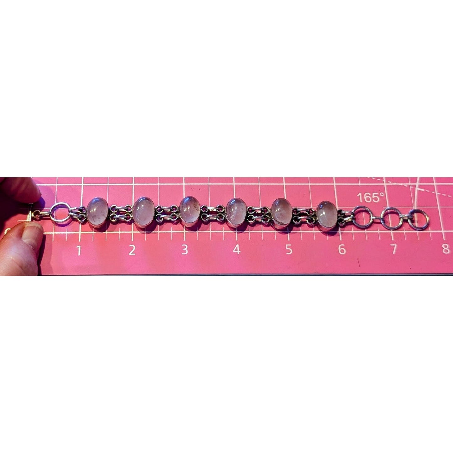 Vintage 925 Sterling Silver Rose Quartz Toggle Clasp Bracelet