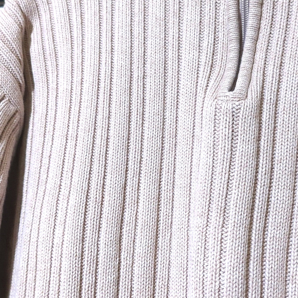 ALEX STEVENS Mens XL Ecru Wide Ribbed Heavy Cotton 1/4 Zip Pullover Sweater