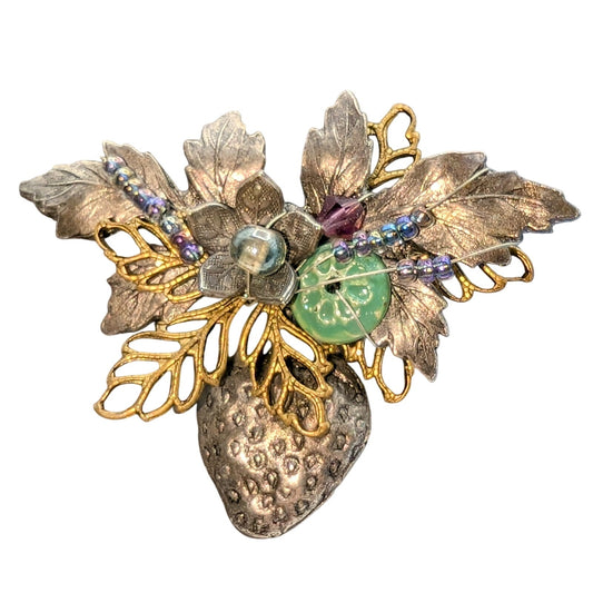 Cara Stimmel Ltd Leaves Strawberry Two Tone Brooch