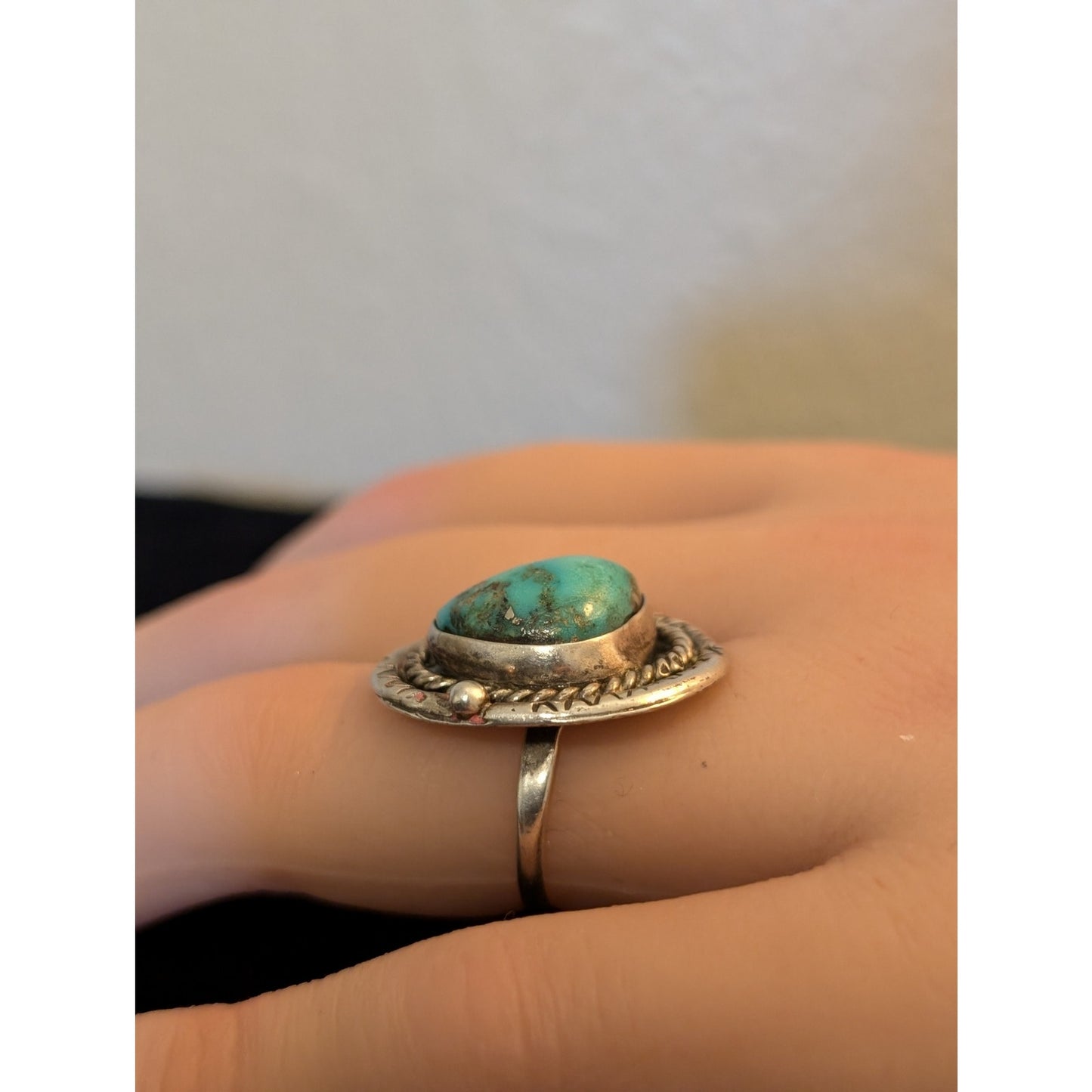 Vintage 925 Sterling Silver Native American Turquoise Ring Size 5.25