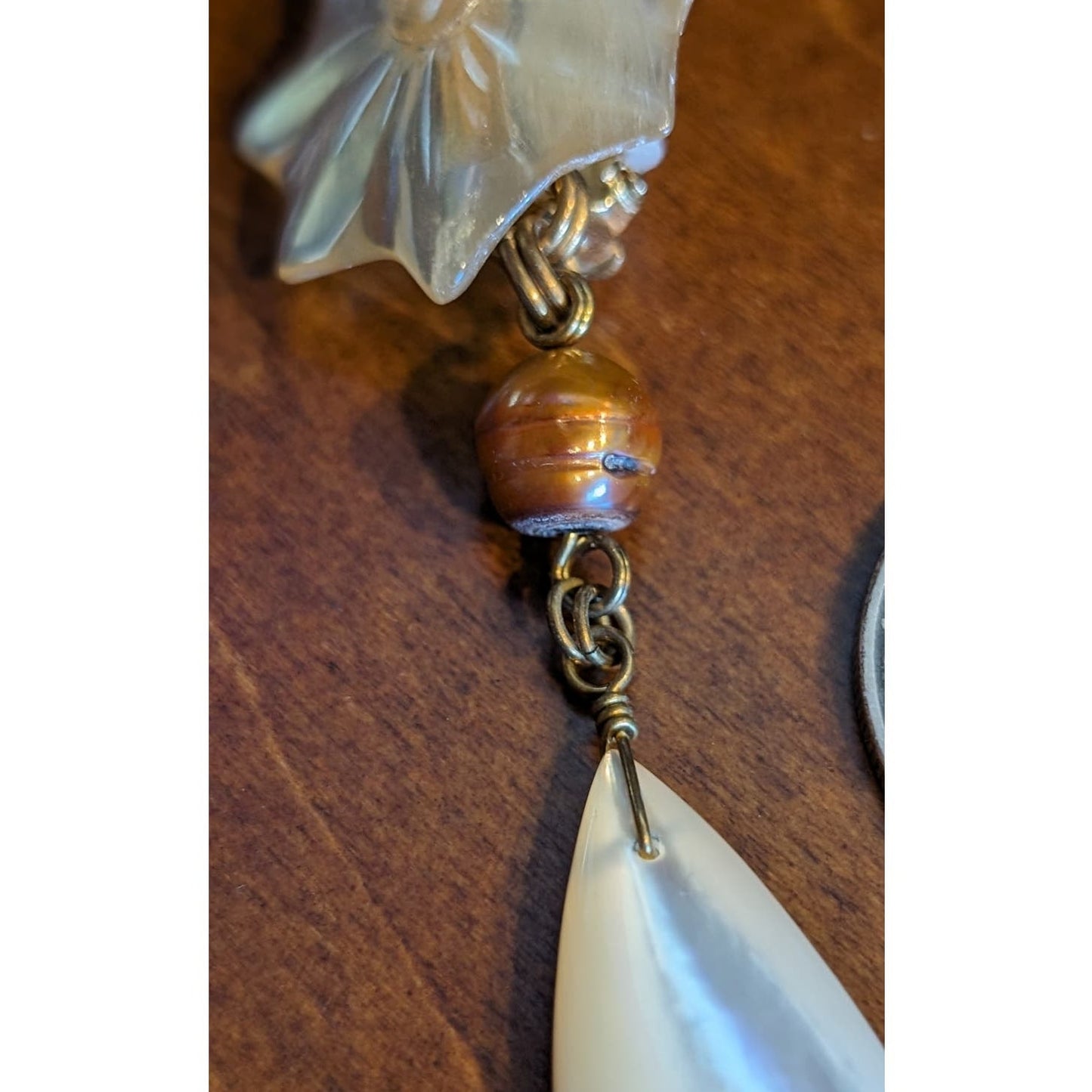 Signed Stephen Dweck Sterling Flower Bronze Pearl Mother of Pearl Earrings