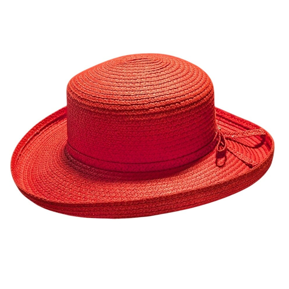 Betmar New York Vintage Red Paper Cotton Blend Logo Ribbon Flip Brim Sun Hat